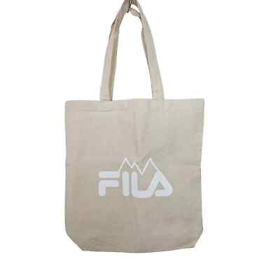#ad FILA Tan White Logo Canvas Tote Bag Shopping Bag Reusable Grocery Ecofriendly $10.80