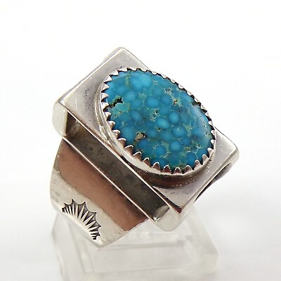 #ad Very UNUSUAL Native American Blue Turquoise Sterling Silver ring Size 8 LFH6 $599.99