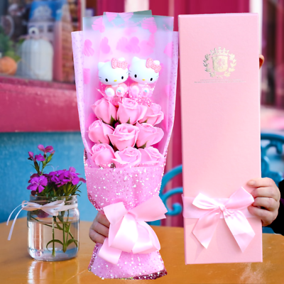 #ad Hello Kitty Plush Doll Toy Pink Rose Flower Cartoon Bouquets Valentine Gifts $32.18