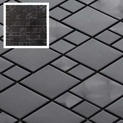#ad Black Brushed Stainless Steel Metallic Black Mirror Metal Mosaic Tile Backsplash $199.95