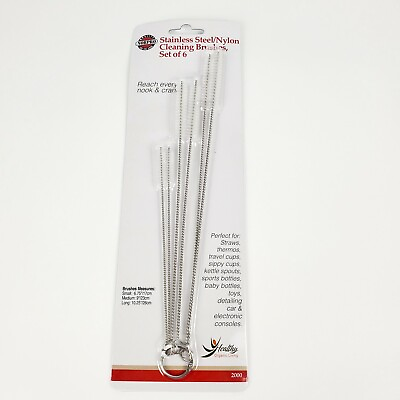 #ad Norpro Stainless Steel Nylon Cleaning Brushes for Short or Tall Straws Set of 6 $12.99