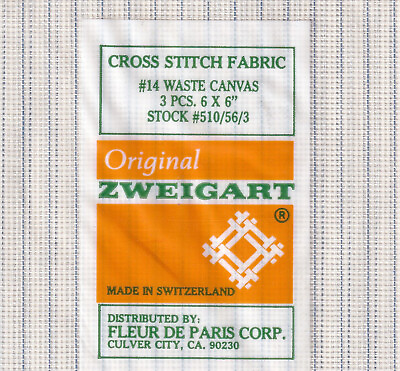 #ad Zweigart Cross Stitch Fabric #14 Waste Canvas 6X6 in 3 pc Pack Switzerland Made $9.99