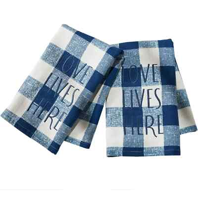 #ad Spring Buffalo Check 2 Hand Towels Country Blue Plaid Checkers Sentiments Towels $27.99