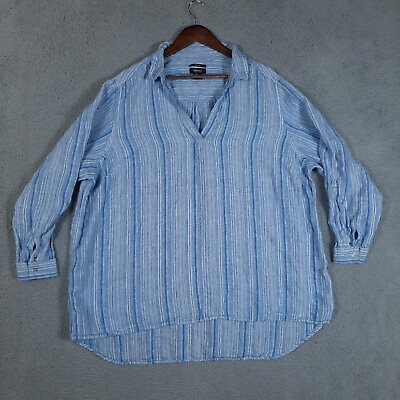 #ad Christopher amp; Banks Shirt Women Medium Blue 100% Linen Lace Button Up 3 4 Sleeve $18.99