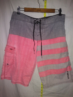 #ad 🌊 O#x27;neill Boardshorts Mens Size 32 x 11 Gray Red Stripe 🌊 $11.99