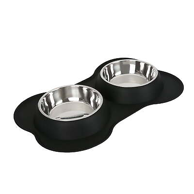 #ad Double Dog Bowls with Bone Shaped Mat Diner Set $15.75