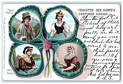 #ad 1904 Geneve Wallis Vaud Neuenburg The Costumes in Switzerland Postcard $29.95