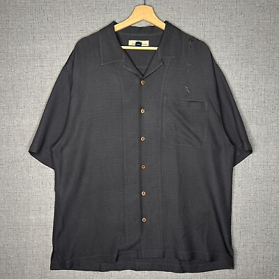 #ad Tommy Bahama Shirt Men#x27;s L Gray 100% Silk Hawaiian Camp Button Up Short Sleeve $19.99