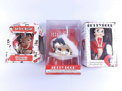 #ad Betty Boop Christmas Holiday Ornaments Lot of 3 with box C $19.99