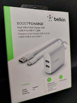 #ad Belkin Boost Up Charge 24W Dual USB A Port Wall Charger USB A To USB C Cable $10.00
