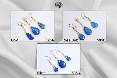 #ad Natural Lapis Lazuli Gemstone Silver Jewelry Plated Lot Pendant With Earring Set $80.15