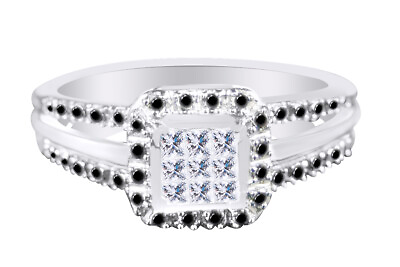 #ad 10k Gold Ladies Womens Bridal Engagement Princess Cut Black Diamond Ring $381.60