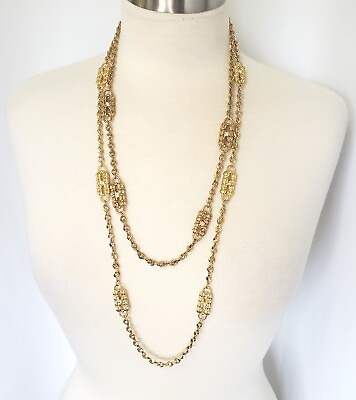 #ad Vintage JBK Paperclip Necklace Two Detachable Gold Tone Link Crystal 26quot; 34quot; $29.00
