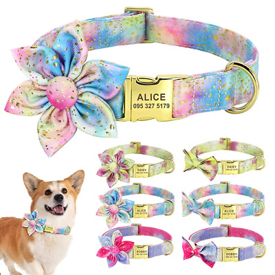#ad #ad Personalized Dog Collar with Bowtie Flower Custom Nameplate ID Engraved Nylon $12.79