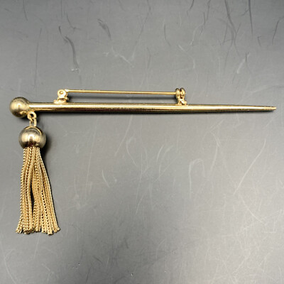 #ad Tassel Bar Brooch Pin Long Gold Tone Classic Dangle Chain Classy Vintage $25.46