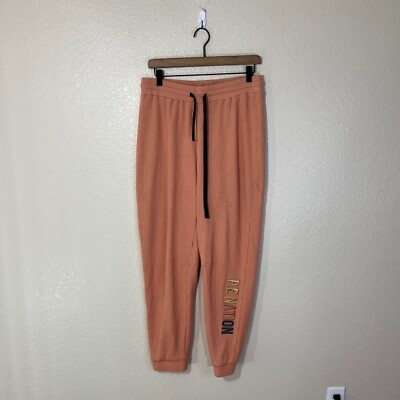 #ad PE Nation Joggers Womens Large Thermal Waffle Knit Peach Pink Pants Logo $35.00