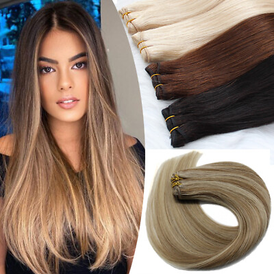 #ad Double Weft Human Hair Extensions 100% Remy Russian Sew In Hair Full Head 100g $60.00