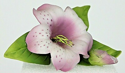 #ad VTG. Porcelain Azalea Flower W Bud amp; Green Leaves Violet Colored Mint Condition $43.74