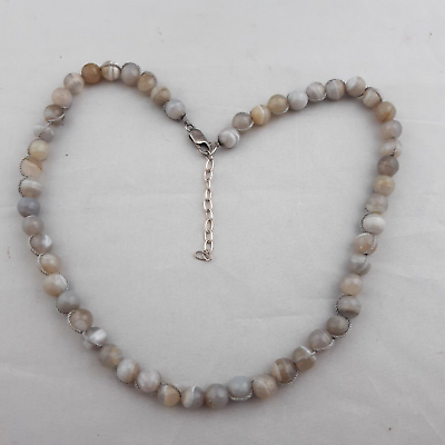 #ad 925 Sterling Silver AIL Aluma Facetted Botswana Agate Bead Necklace 17 inch GBP 47.49