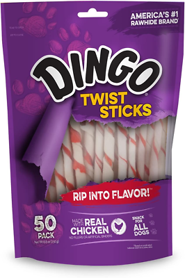 #ad Dingo Twist Sticks Rawhide Chews Made with Real Chicken 50 Count $10.60