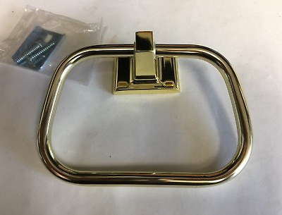 #ad Vintage Polished Brass Gold Color Towel Ring Holder Stirrup style hanger Bath $11.99