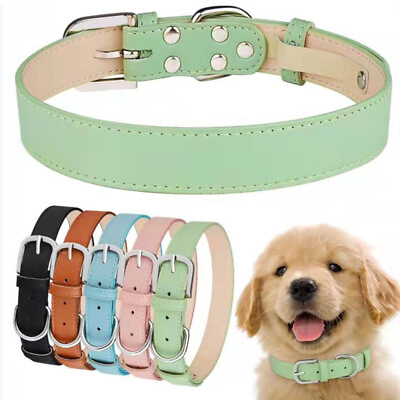 #ad Dog Collar PU Leather Neck Belt Adjustable for L M S XS Pet Dog Puppy Cat Kitten $9.79