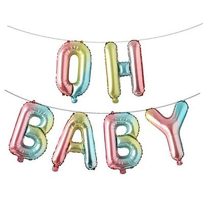 #ad 16 Inch Oh Baby Foil Letters Balloons Banner Hanging Party Kit Oh Baby Rainbow $14.43