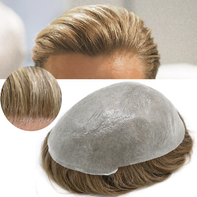 #ad 0.06MM Ultra Thin Skin Hairpiece Invisible Poly PU MensToupee Hair Replacement $149.00