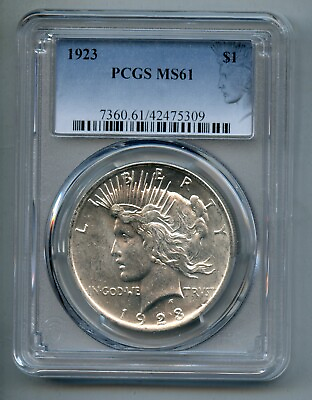 #ad 1923 Peace Silver Dollar PCGS MS 61 $56.00