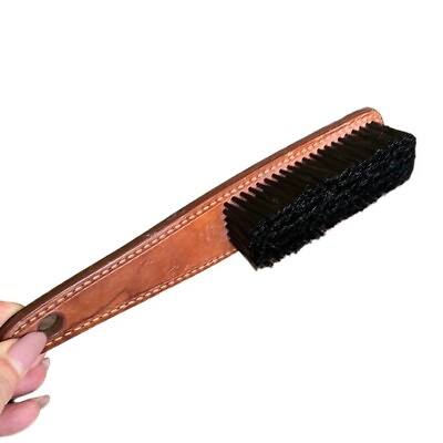 #ad Leather handle clothes brush with moderately soft nylon bristles $18.00