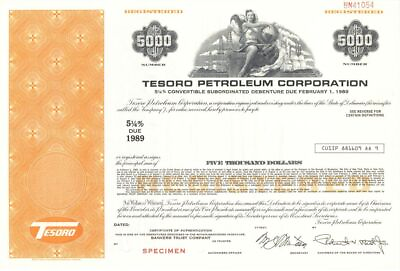 #ad Tesoro Petroleum Corp. $5000 Specimen Bond Specimen Stocks amp; Bonds $40.00