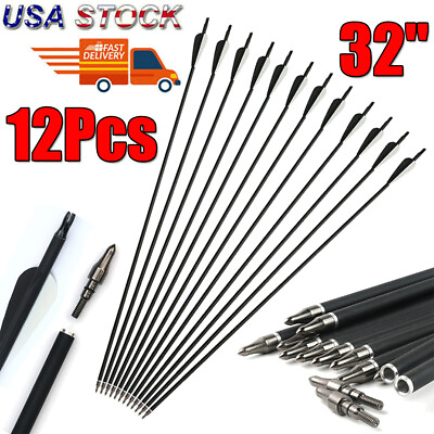 #ad 12Pcs 32 inch Carbon Arrows Archery Hunting SP500 For Compound amp; Recurve Bow US $27.16
