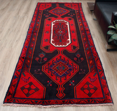 #ad 4x10 Runner RED Geometric Vintage Hand Knotted Wool Traditional Area Rug Carpet $448.00