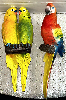 #ad Vintage Set of ARTMARK Parrot Bird Figurine 2 Planters Ceramic Wall Pockets {T} $51.00