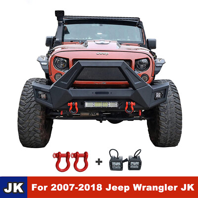 #ad 4in1 Adaptable Front Bumper for 2007 2018 Wrangler Jeep JK JKU W LED Light Steel $353.99