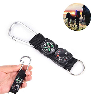 #ad Mini Compass Keychain Survival Portable Hiking Carabiner Ring Camping $7.36