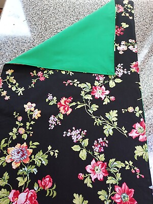 #ad Table Runner Smaller Size 15 X 35 Inches Handmade Floral Print Green Backing $11.00