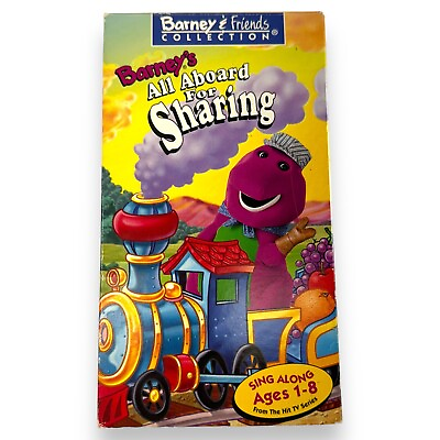 #ad Barney Barneys All Aboard for Sharing VHS 1996 Ding Along TV Show Video Tape $9.97