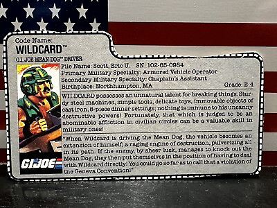 #ad 1988 GI Joe WILDCARD Mean Dog Driver Trading File Card Only Near Mint ARAH $15.00
