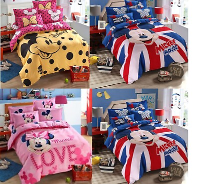 #ad Mickey amp; Minnie Mouse Duvet Cover Pillowcase Twin Full Bed Bedding Set 4 Piece $49.00