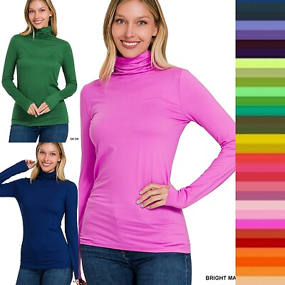 Scrunched Turtle Neck Buttery Soft Brushed Microfiber Long Sleeve Top T Shirt $13.95