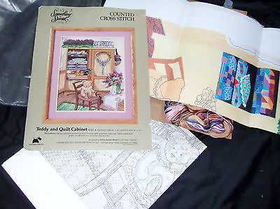 #ad Candamar Counted Cross Stitch Embellished Kit TEDDY BEAR amp; QUILT CABINET $28.71