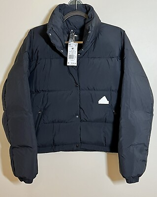 #ad Adidas Puffer Jacket Down Filled Women’s Size Medium Black White Coat NEW $300 $69.99