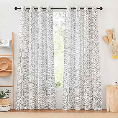 #ad Sheer Curtains 84 Inch Length for Living Room Natural Linen Geometric Folklori $25.11