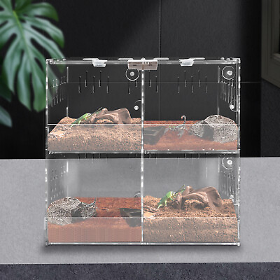 #ad 4 Grids Acrylic Reptile Terrarium Lizard Cage Tank Acrylic Climbing Pet Box Case $35.91
