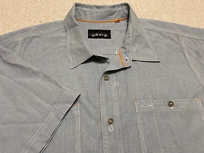 #ad #ad Orvis Mens 2XL Shirt Short Sleeve Button Front Solid Blue Outdoor Hiking $11.50