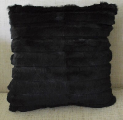 #ad Real Genuine Black Rabbit Fur Pillow Laser Sheared New 18quot;  cushion $89.95