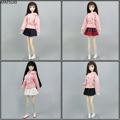 #ad Students Clothes Set for 11.5quot; 1 6 Doll Outfits Pink Striped Hoodies Pleat Skirt $5.13