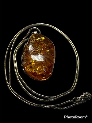#ad Gorgeous sterling silver pear shaped baltic amber long necklace $145.00