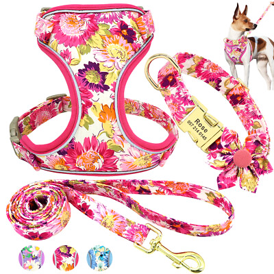 #ad Printed Dog Harness and leash with Personalized Dog Collar Set Custom Engraved $20.99